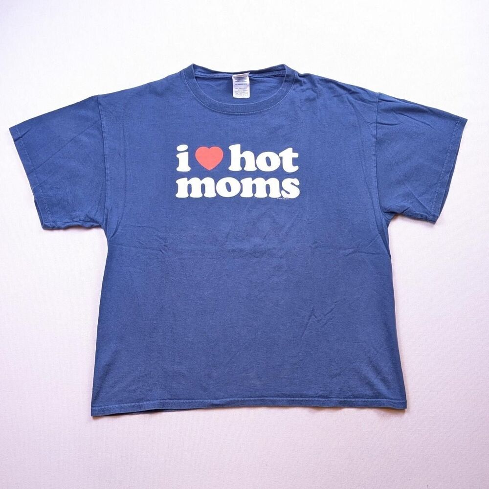 Y2K I love Hot Moms Funny Quote Tshirt Blue Size Large Delta